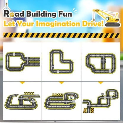 100 PCS Magnetic Tiles Road Set with 3 Cranes & 2 Cars - Magnetic Blocks City Construction Building Toys for 3+ Year Old Boys Girls Ideal Preschool Learning Outdoor Creative Toddler Kids Toys