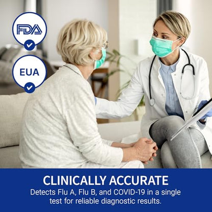 CorDx TyFast 10 Mins Flu A/B & Covid 19 Multiplex Rapid Test, Results in 10 Minutes—Precision Skip The 15 Wait, EUA Authorized, at Home 3 in 1 Combo Kit, 5 Tests, Use-Friendly & No Discomfort
