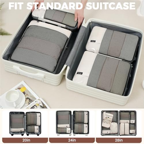 BAGAIL 4 Set/6 Set/8 Set Compression Packing Cubes Travel Accessories Expandable Packing Organizers (Half Mesh, 8-Beige)