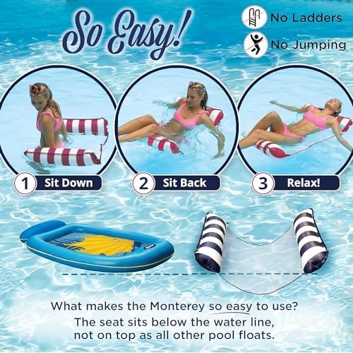 Aqua 4-in-1 Monterey Hammock Pool Float & Water Hammocks, 1-2-3-4 Multipacks – Multiple Colors/Styles – for Adults and Kids Floating