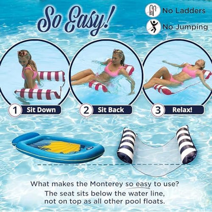 Aqua 4-in-1 Monterey Hammock Pool Float & Water Hammocks, 1-2-3-4 Multipacks – Multiple Colors/Styles – for Adults and Kids Floating