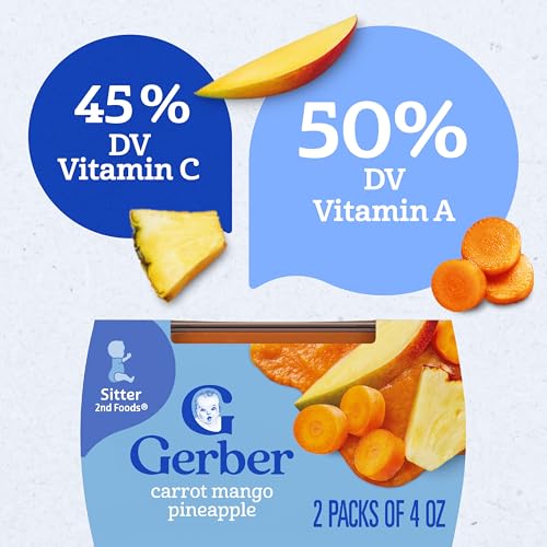 Gerber Stage 2 Baby Food, Carrot Mango Pineapple Puree Tubs, Baby Puree, 16PK