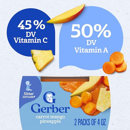 Gerber Stage 2 Baby Food, Carrot Mango Pineapple Puree Tubs, Baby Puree, 16PK