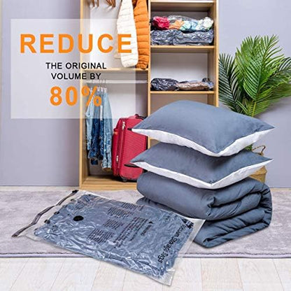 12 Pack Vacuum Storage Bags (3 Jumbo, 3 Large, 3 Medium, 3 Small),Plastic Packaging Bags,Space Saver Sealer Compression Bags with Travel Hand Pump for Blankets, Comforters, Pillows, Clothes Storage