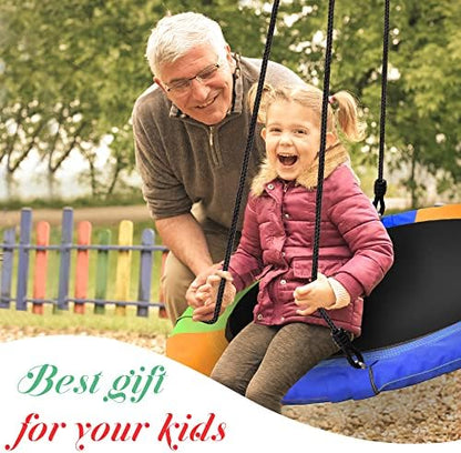 PACEARTH 40 Inch Saucer Tree Swing Flying 900lb Weight Capacity 2 Added Hanging Straps Adjustable Multi-Strand Ropes Colorful Safe and Durable Swing Seat for Children