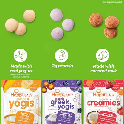 Happy Baby Organics Yogis Freeze-Dried Yogurt & Fruit Snacks, Banana & Mango, 1 Ounce Bag (Pack of 8) packaging may vary