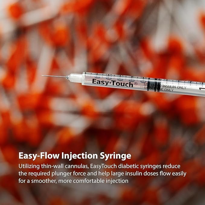 Easy Touch U-100 Insulin Syringe with Needle, 29G 1cc 1/2-Inch (12.7mm), Box of 100