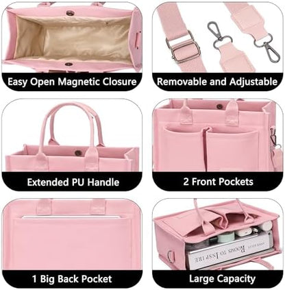 Tote Bag for Women With Compartments,Large Canvas Tote Women's Purse Crossbody Bags Work Laptop Book Bag Satchels Handbags