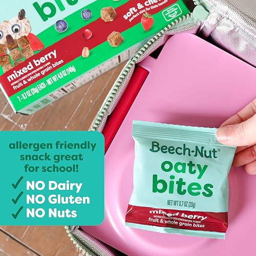 Beech-Nut Toddler Snacks, Oaty Bites with Fruit & Whole Grains, Mixed Berry Toddler Snack Bites for Toddlers 12 Months & Older, Pack of 6 Boxes (42 single-serve bags)
