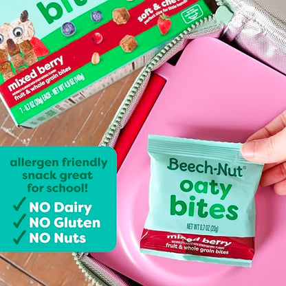 Beech-Nut Toddler Snacks, Oaty Bites with Fruit & Whole Grains, Mixed Berry Toddler Snack Bites for Toddlers 12 Months & Older, Pack of 6 Boxes (42 single-serve bags)