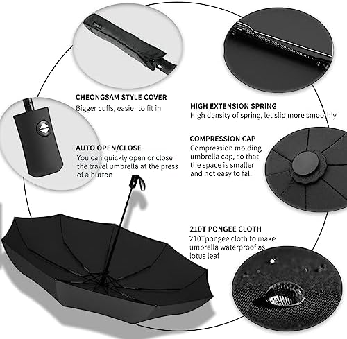 SIEPASA Two Packs Auto Open & Close Small Travel Umbrella Compact for Backpack-Umbrellas for Rain, Windproof Lightweight Strong Mini Portable Umbrellas for Men and Women.(Black, 2 Pack)