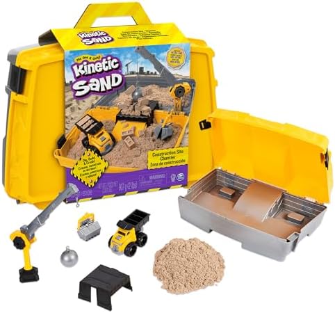Kinetic Sand, Construction Site Folding Sandbox with 2lbs Play Sand & Toy Truck, Sensory Toys for Kids & Classroom, Back to School Teacher Must Haves