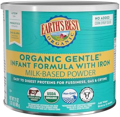 Earth's Best Organic Gentle Infant Formula for Babies 0-12 Months, Milk-Based Powder Formula with Iron, Omega-3 DHA, and Omega-6 ARA, 21 Ounce Container