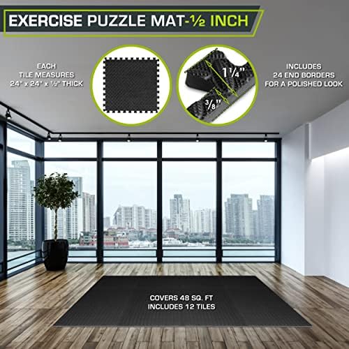 ProsourceFit Puzzle Exercise Mat ½ in, EVA Interlocking Foam Floor Tiles for Home Gym, Mat for Home Workout Equipment, Floor Padding for Kids