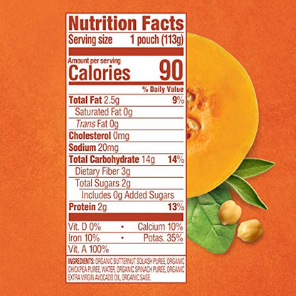Happy Baby Organics Savory Blends Stage 2 Baby Food, Squash Chickpeas & Spinach with Avocado Oil + Sage, 4 Ounce Pouch (Pack of 16)