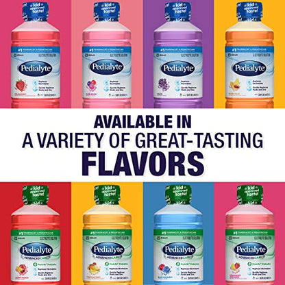Pedialyte AdvancedCare Electrolyte Solution, 1 Liter, 8 Count, with PreActiv Prebiotics, Hydration Drink, Blue Raspberry (Pack of 2)