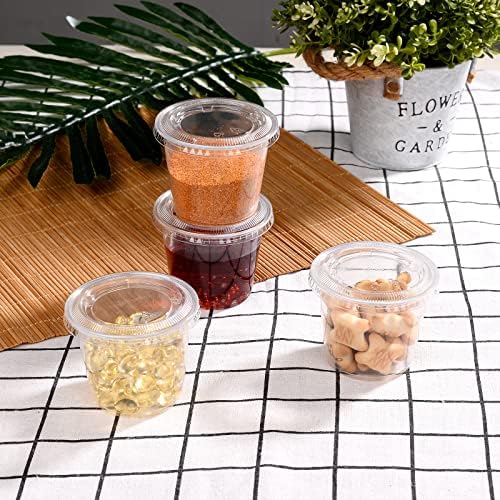 EDI [5.5 OZ, 100 Sets] Clear Disposable Plastic Portion Cups with Leakproof Lids | Jello Shot Condiment and Dipping Sauce Cups | Souffle Cups | BPA Free | Recyclable