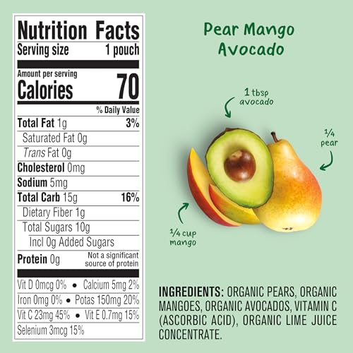 Gerber Organic For Baby 2nd Foods Pouches Immune Builder Variety Pack (3) Carrot Apple Mango (3) Mango Peach Carrot Sweet Potato Oatmeal (3) Pear Mango Avocado 1.96lb (18 Pack)