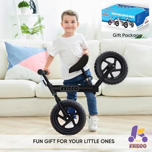KRIDDO Toddler Balance Bike 2 Year Old, Age 24 Months to 5 Years Old, 12 Inch Push Bicycle with Customize Plate (3 Sets of Stickers Included), Steady Balancing, Gift Bike for 2-3 Boys Girls, Night