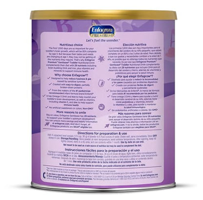 Enfagrow PREMIUM Gentlease Toddler Nutritional Drink, Made with Real Milk, Designed to Ease Fussiness, Gas & Crying, Brain-Building Omega-3, Nutrients for Growth & Immune Support, Powder Can, 29.1 Oz