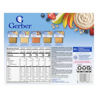 Gerber Stage 2 Baby Food, Baby Fruit And Cereal Tubs Variety Pack, Iron Helps Support Brain Development, No Artificial Flavors, Baby Cereal, 32-Pack