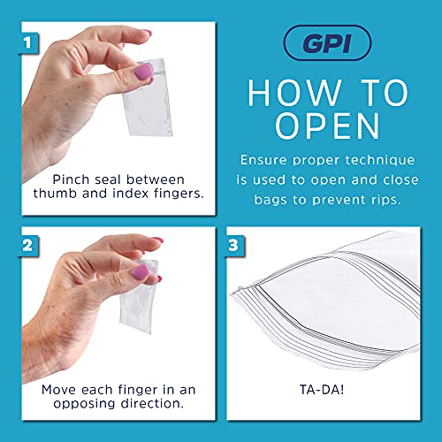 GPI Case of 1000 3" X 4" Clear Plastic Reclosable Zip Bags - Bulk 2 Mil Thick Strong & Durable Poly Baggies with Resealable Zipper Top Lock & Write-on White Block, for Storage, Packaging & Shipping