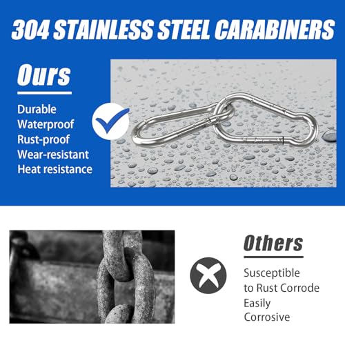 Large Carabiner Clip Hooks, 2pcs 7 inch Carabiners Heavy Duty, 304 Stainless Steel Spring Snap Hook Fits Camping Hanging Hiking Weight Lifting, Metal Clips for Rope or Chain
