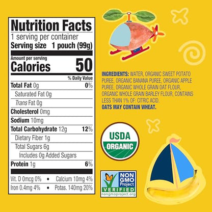 Earth's Best Organic Baby Food Pouches, 6+ Months, Fruit and Grain Puree for Babies 6 Months and Up, Organic Sweet Potato, Banana, and Oat, 3.5 Ounce Resealable Pouch (Pack of 12)