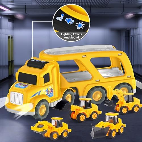 Veslier Construction Truck Toys for Boys Girls Age 1 2 3 4 5 6 Years Old，Carrier Transport Trucks for Kids 1-3 3-5 Year Old，Christmas Birthday Gift Toddler Toys.
