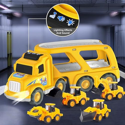 Veslier Construction Truck Toys for Boys Girls Age 1 2 3 4 5 6 Years Old，Carrier Transport Trucks for Kids 1-3 3-5 Year Old，Christmas Birthday Gift Toddler Toys.