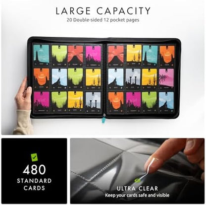 Vault X 12 Pocket Trading Card Zip Binder - 480 cards, Premium Exo-Tec Album Material, 20 Side-Loading Pages, Folder for Collectible Card Games, Sports, TCG (Teal)