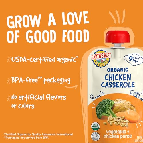 Earth's Best Organic Vegetable + Chicken Puree Chicken Casserole Pouch, 4 oz (Pack of 12)