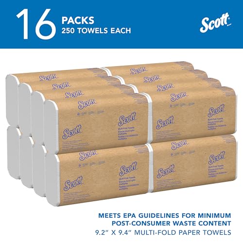 Scott Professional Universal Multifold Paper Towels, Bulk (01804), Absorbency Pockets, White, 9.2'x9.4' Towel, Compressed (250 Sheets/Pack, 16 Packs/Case, 4,000 Sheet Total)