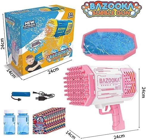 Bubble Machine Gun, 69 Holes Bubble Gun with Lights, Pink Outdoor Summer Beach Kids Bubbles Toys Birthday Wedding Party Fun for Girls Boys