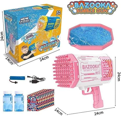 Bubble Machine Gun, 69 Holes Bubble Gun with Lights, Pink Outdoor Summer Beach Kids Bubbles Toys Birthday Wedding Party Fun for Girls Boys
