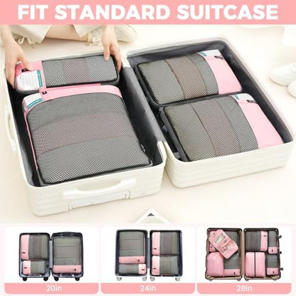 BAGAIL 4/6 Set/8 Set Compression Packing Cubes Travel Accessories Expandable Packing Organizers(HalfMesh, 8-Pink)