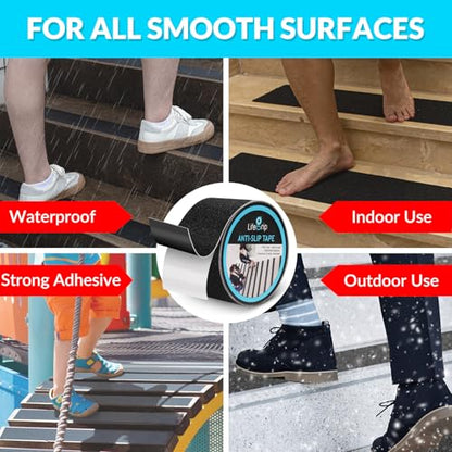 Lifegrip Anti Slip Tape, 4 Inch x 60 Foot Non-Slip Traction Grip Tape for Stairs, Waterproof Stair Treads Grip Non Slip, Non Skid Tape for Steps, Outdoor Black Grip Tape (4" X 60')