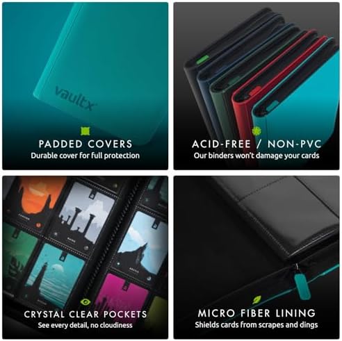Vault X 12 Pocket Trading Card Zip Binder - 480 cards, Premium Exo-Tec Album Material, 20 Side-Loading Pages, Folder for Collectible Card Games, Sports, TCG (Teal)