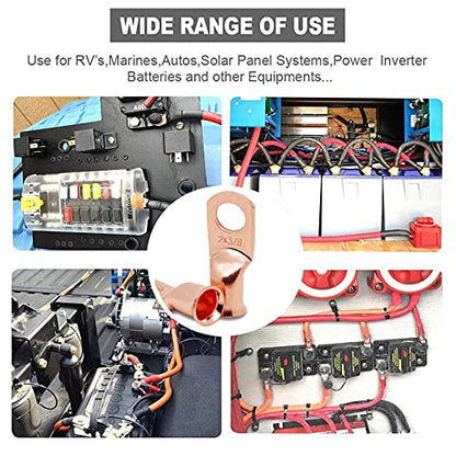 TKDMR 8pcs 4/0 AWG-3/8 Battery Lugs,Heavy Duty Wire Lugs,Ring Terminals,Battery Cable Ends,0 Guage terminals,Battery Terminal Connectors with 8pcs 3:1 Heat Shrink Tubing