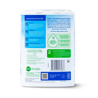 Happy Baby Organics Stage 2 Infant Formula, 6 12 Months, Milk Based Organic Baby Formula Powder with Iron, Probiotics & Prebiotics for Immune & Digestive Support, 22.9 Ounce (Pack of 3)
