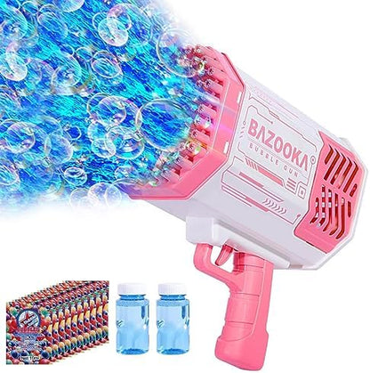 Bubble Machine Gun, 69 Holes Bubble Gun with Lights, Pink Outdoor Summer Beach Kids Bubbles Toys Birthday Wedding Party Fun for Girls Boys
