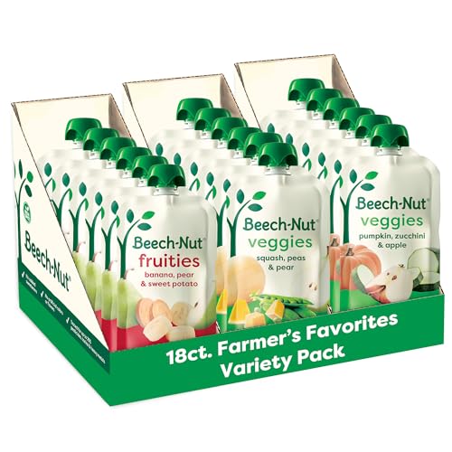 Beech-Nut Baby Food Pouches Variety Pack, NEW Farmer's Favorites Fruit & Veggie Purees Variety Pack, 3.5 oz (18 Pack)