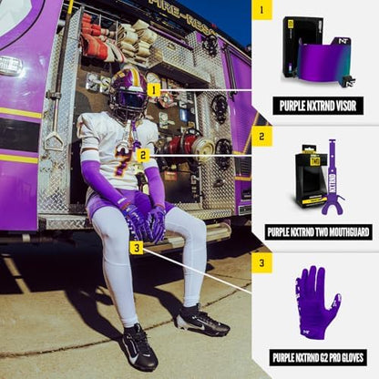 Nxtrnd Two Football Mouth Guard, Football Mouthpiece with Strap, Fits Adult & Youth (Purple)