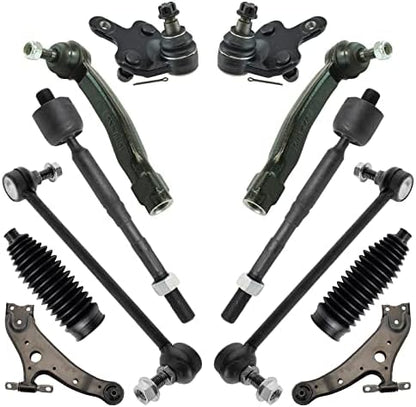 TRQ Front Steering & Suspension Kit Ball Joint Control Arm Steering Rack & Pinion Bellow Sway Bar Stabilizer Link Tie Rod Compatible with 2008-2019 Toyota Highlander