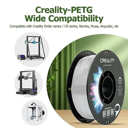 Official Creality PETG 3D Printer Filament 1.75mm 1KG (2.2lbs), High Precision Strong Toughness, Odorless Better Flow, Moistureproof 3D Printing CR Ender Filament, Transparent