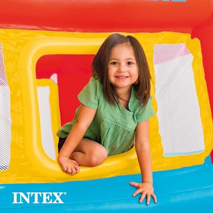 Intex Inflatable Jump-O-Lene Trampoline Bounce House with Crawl-Thru Door & Net - Indoor & Outdoor Backyard Blow-Up Bouncy Playhouse for Kids Ages 3-6