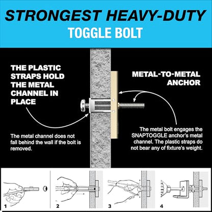TOGGLER SNAPTOGGLE Heavy-Duty Drywall Toggle Bolt – 3/16"-24 UNC Zinc-Plated Anchor for Hollow Walls, Plaster & Tile – Holds 238 lbs in 1/2" Drywall, Easy Install – 50 Pack (W/O Bolts)
