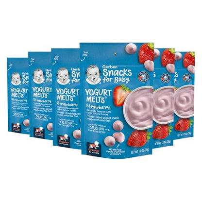 Gerber Stage 3 Baby Food Snacks, Strawberry Yogurt Melts, Freeze Dried Yogurt and Fruit Snacks for Babies, Baby Led Feeding, 7-Pack