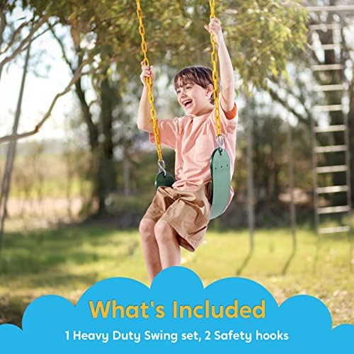 TURFEE Heavy Duty Swing Seat Green Color with 66” Chain, Swing Set Accessories Replacement with Snap Hooks for Kids Outdoor Play Playground