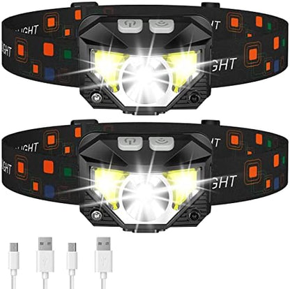 LHKNL Headlamp Flashlight, Lumen Ultra-Light Bright LED Rechargeable Headlight with White Red Light, 2-Pack Waterproof Motion Sensor Head Lamp,8 Modes for Outdoor Camping Running Hiking Fishing